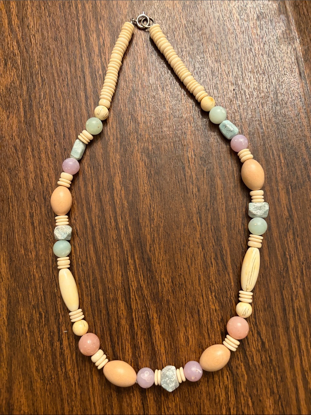 Earthy vintage Beaded Statement Necklace is in Pastel Neutrals